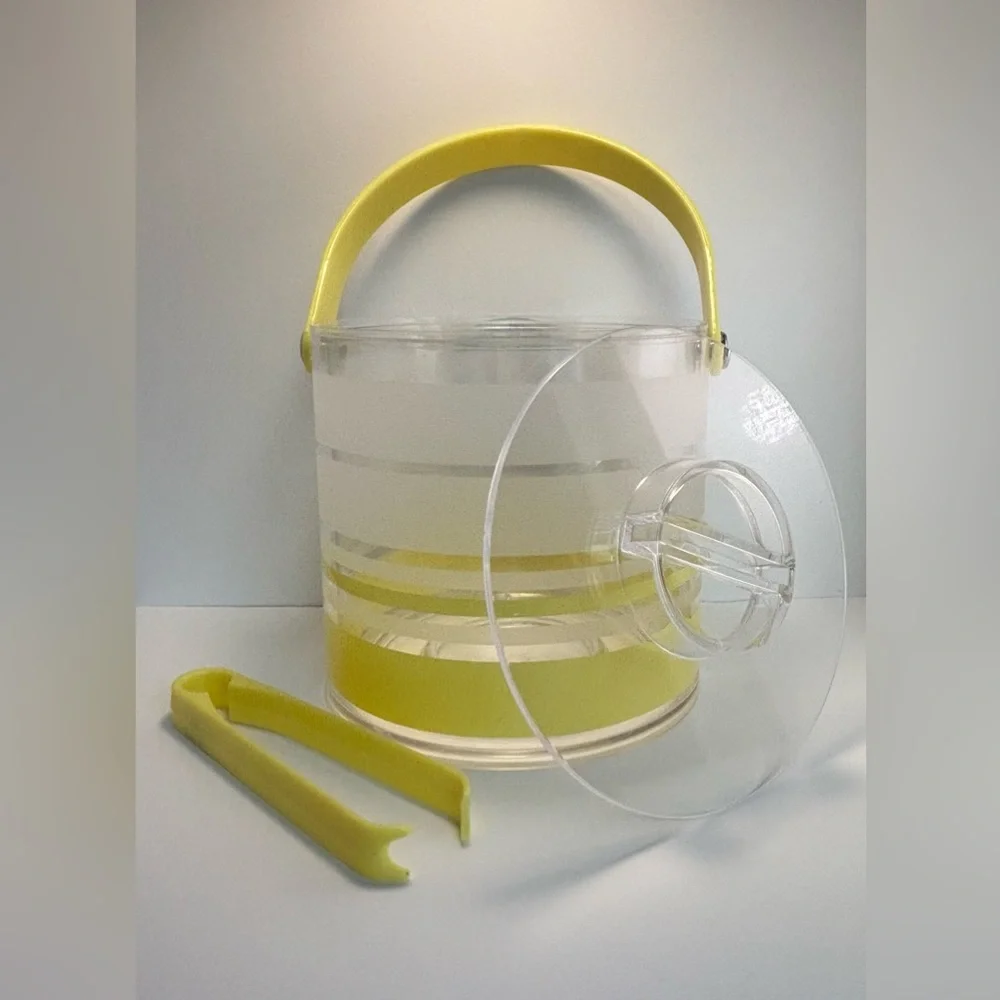 Mid-Century Modern Handled Ice Bucket & Lid Yellow Retro Acrylic Wellington